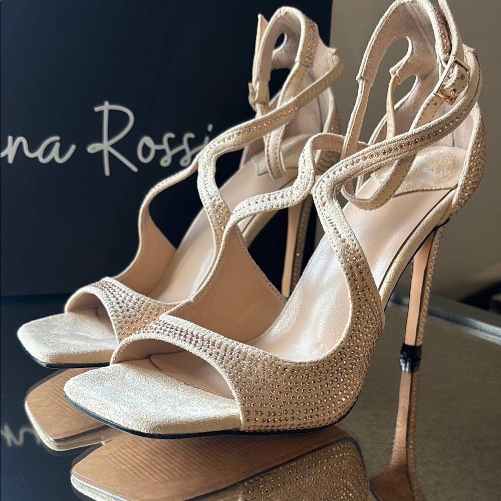 ◼️NW BOX *Sienna Rossi Elegant Tan Strappy Heels with Rhinestones size 35 - Picture 6 of 9